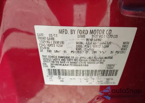 2013 Ford Edge Sport из США, поврежденный, VIN 2FMDK4AK7DBB85389